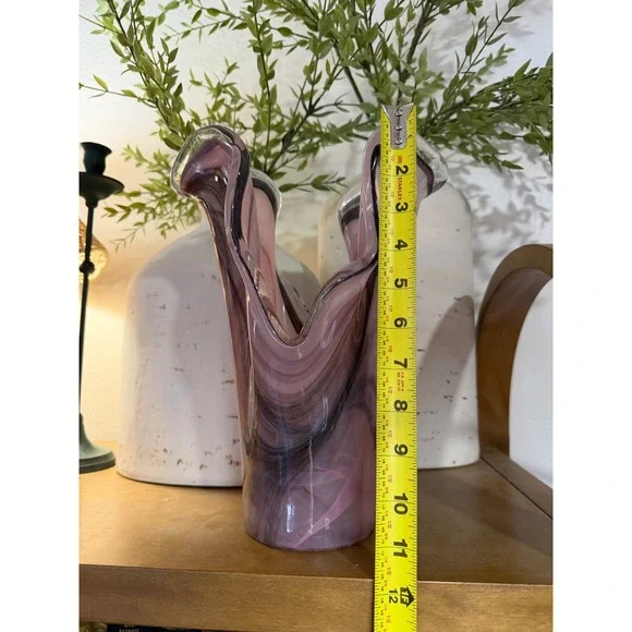 Large Murano Art Glass Vase Pink Swirl MCM Italian Blown Glass Home Decor